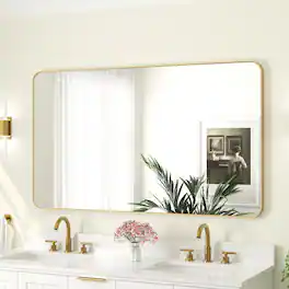 WELLFOR - 55 in. W x 32 in. H Rectangular Aluminum Framed Wall Bathroom Vanity Mirro - Brushed Gold
