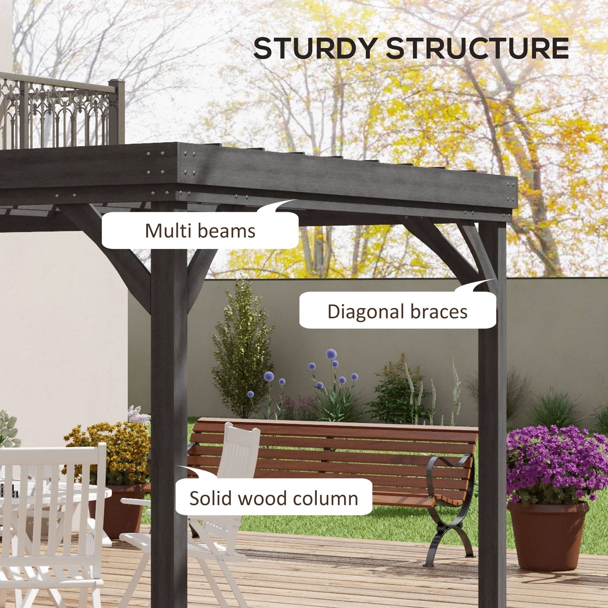 STURDY STRUCTURE
Multi beams
Diagonal braces
Solid wood column