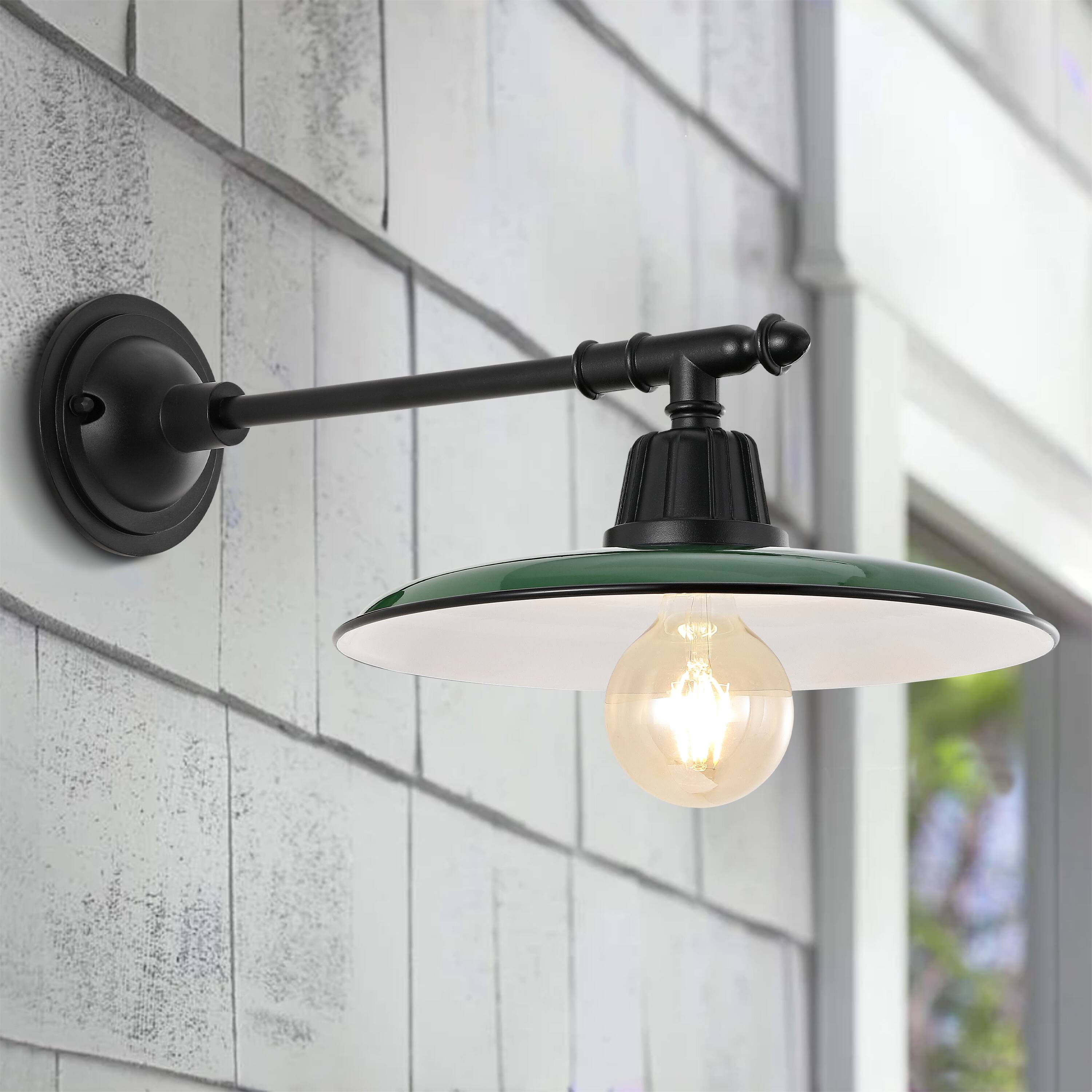 Alt View 6. Jonathan Y - Bonner 12" 1-Light Farmhouse Industrial Indoor/Outdoor Iron LED Victorian Arm Outdoor Sconce, Green - Green/Black.