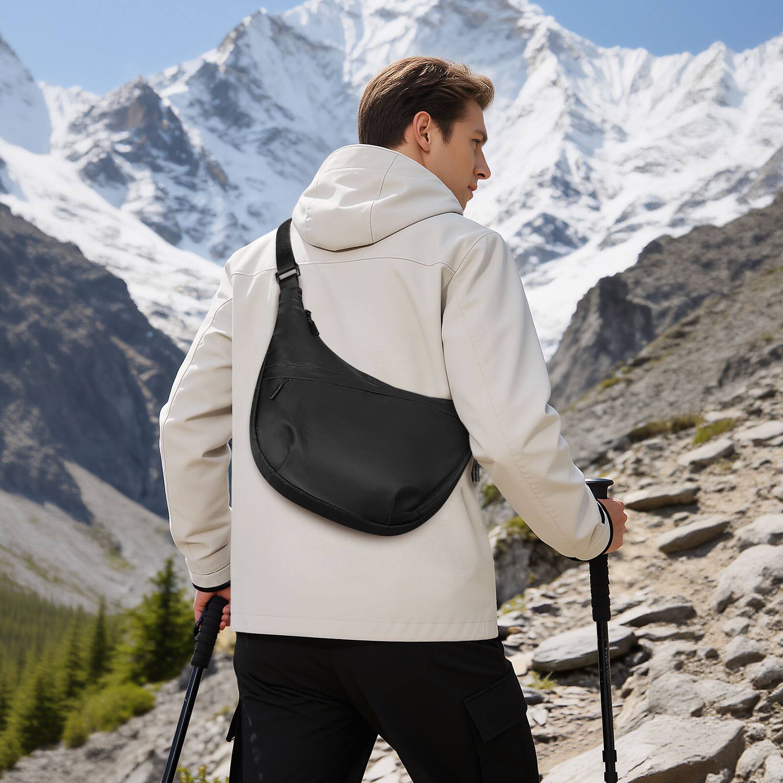 Alt View 5. Unique Bargains - Arch Moon Crossbody Bag, Sling Bag for Men Women, Medium Shoulder Bag with Adjustable Strap, Chest Bag for Daily Commute - Black.