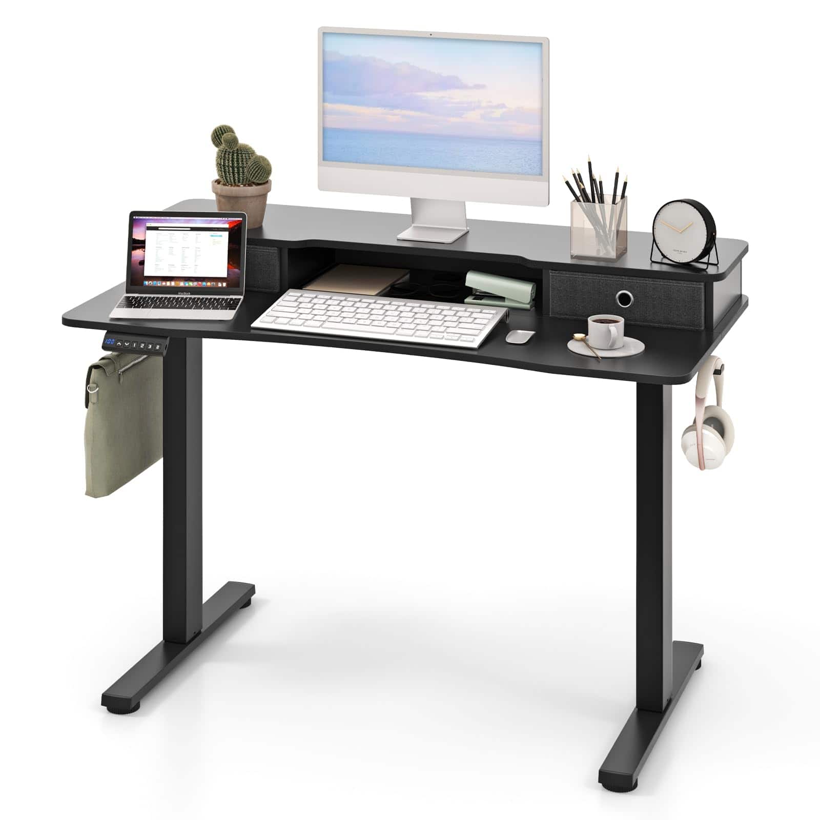 Ecooso - 48" x 24" Electric Standing Desk with 2 Drawers, Height Adjustable Sit-Stand Workstation - Black