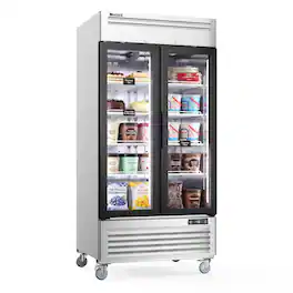Coolski - 40 in. 33.5 cu. ft. 2-Glass Door Commercial Reach In Display Upright Freezer - Stainless Steel