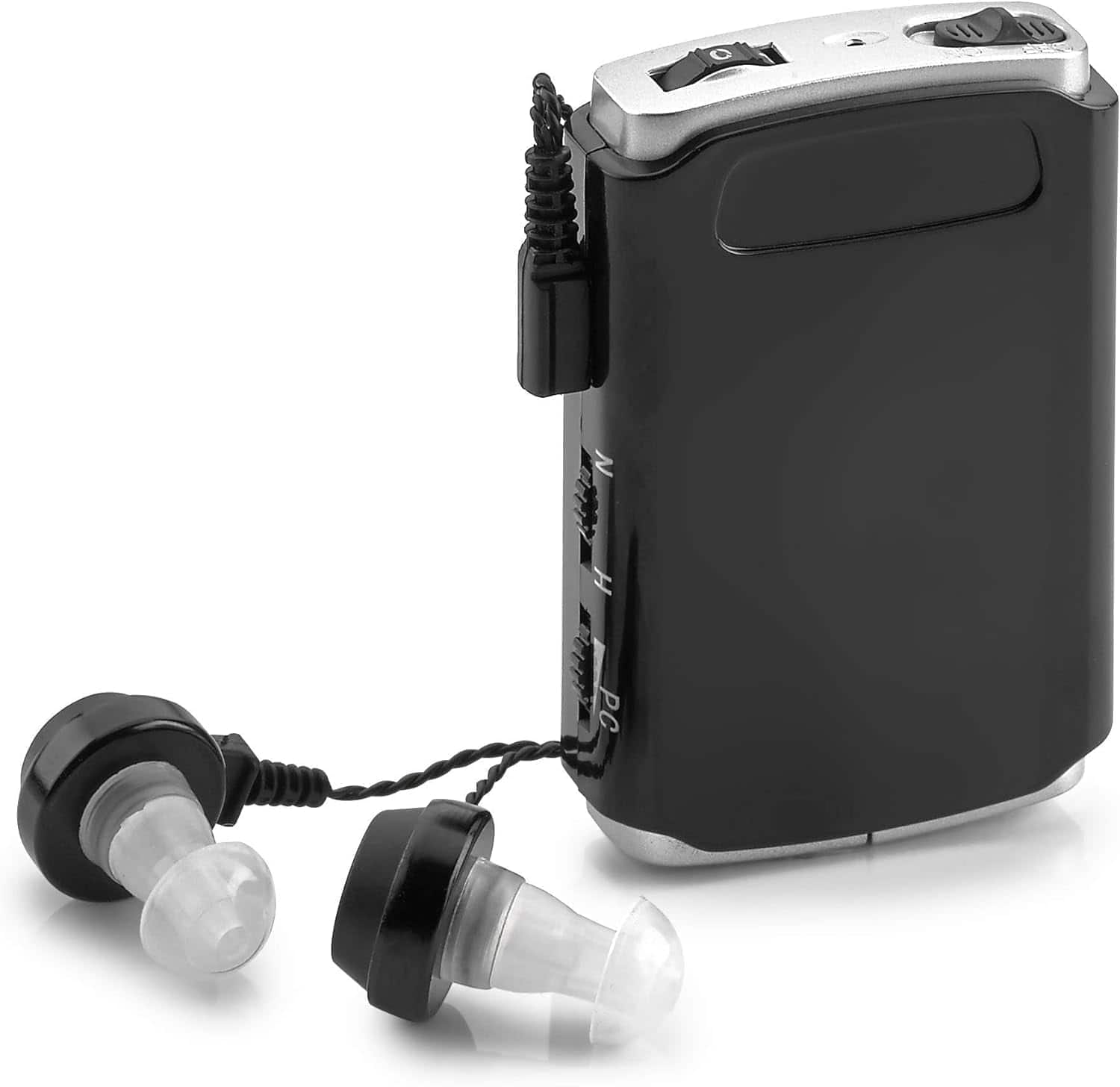 Front. MEDca - Sound Amplifier - Pocket Sound Voice Enhancer Device with Duo Mic/Ear Plus Extra Headphone and Microphone Set - Black.