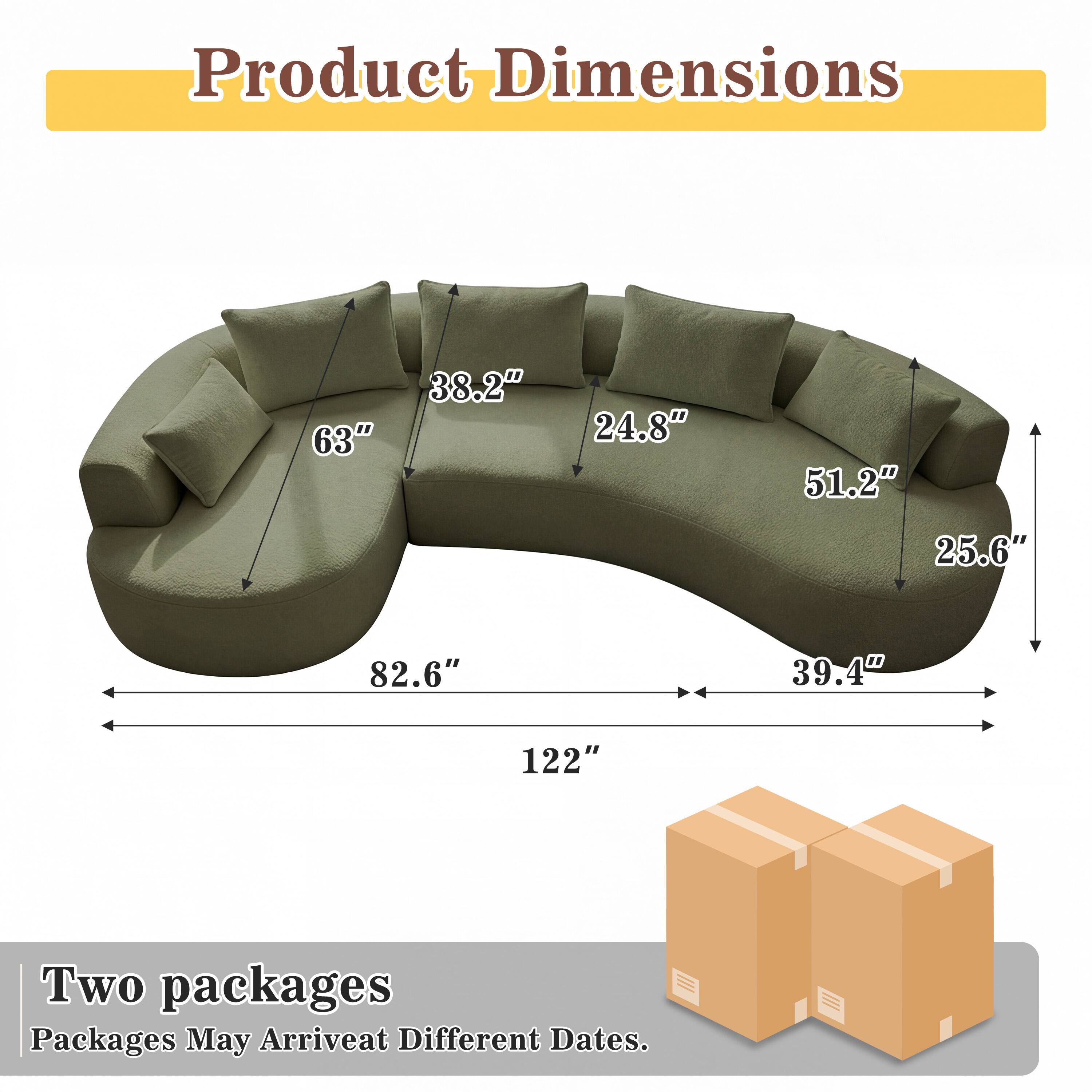Product Dimensions: 63" x 38.2" x 24.8" x 51.2" x 25.6" x 82.6" x 39.4" x 122"  
Two packages  
Packages May Arrive at Different Dates.
