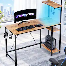 GTPlayer - 42 in Gaming Desk with LED Lights Corner Desk with 3-Tier Storage Compact Computer Desk - Wood