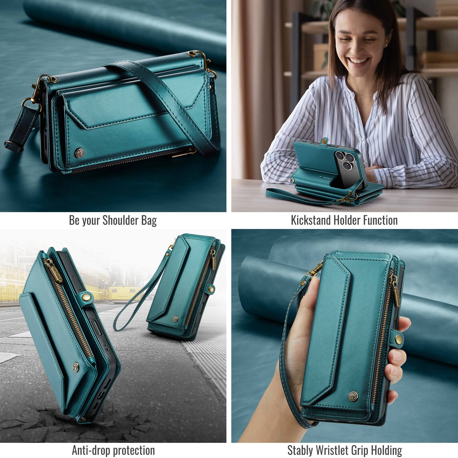 Be your Shoulder Bag

Kickstand Holder Function

Anti-drop protection

Stably Wristlet Grip Holding