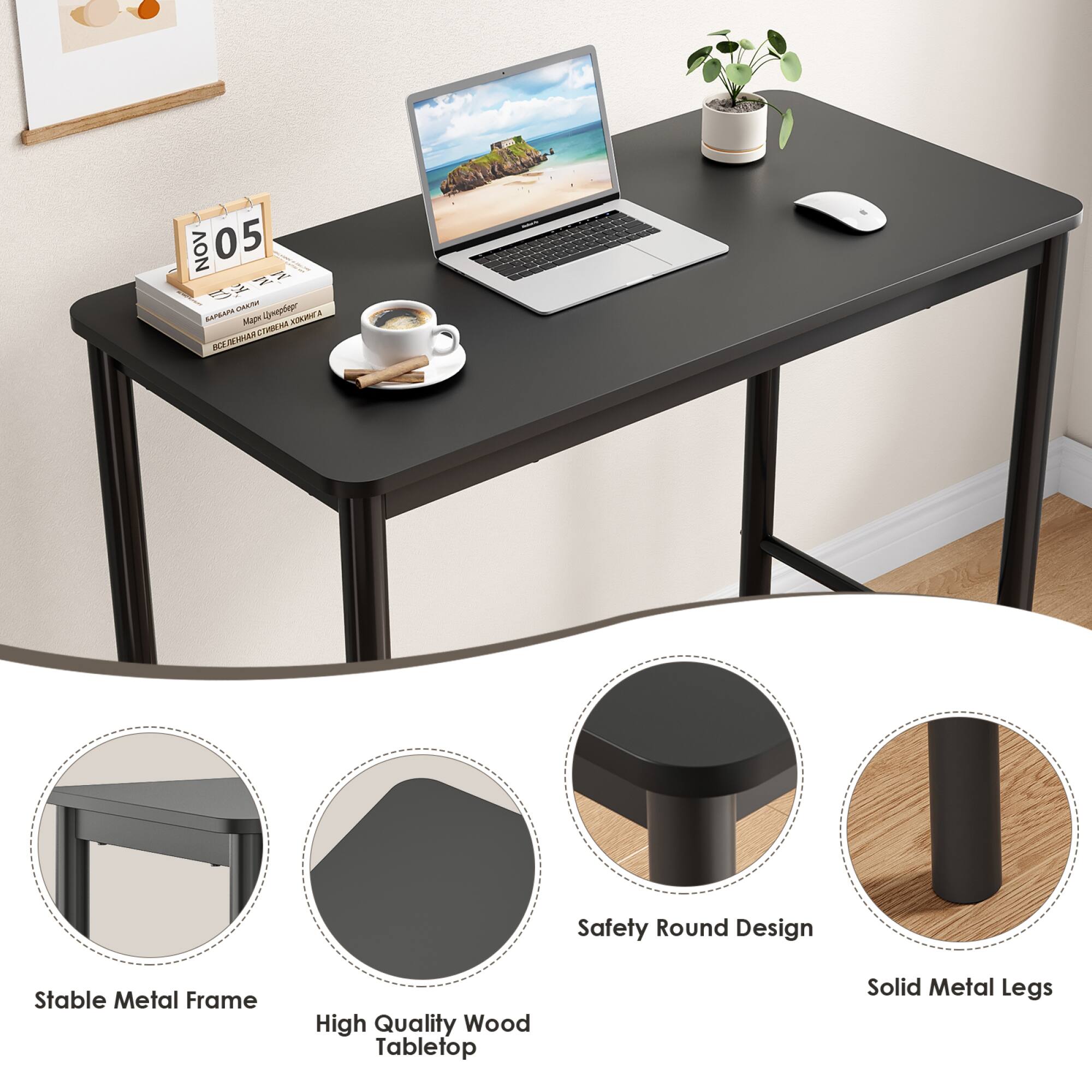 AON 05 22 RAND LAN A a NAPA COERA . a eA -A Safety Round Design Stable Metal Frame High Quality Wood Tabletop Solid Metal Legs