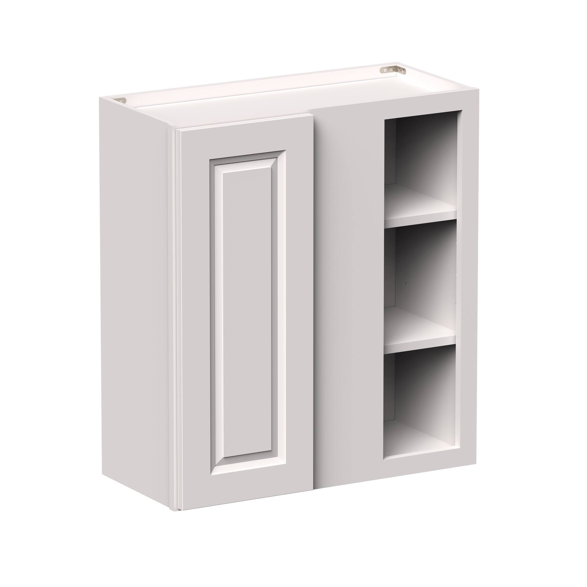Angle. Boyel Living - 27-in W x 30-in H x 12-in D Shaker Corner Kitchen Wall Cabinet with Soft-Close Door - Glacier White.