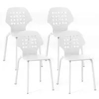 Costway Metal Dining Chair Set of 4 Armless Kitchen Hollowed Backrest & Metal Legs - White - Front_Zoom