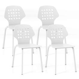 Costway - Metal Dining Chair Set of 4 Armless Kitchen Hollowed Backrest & Metal Legs - White