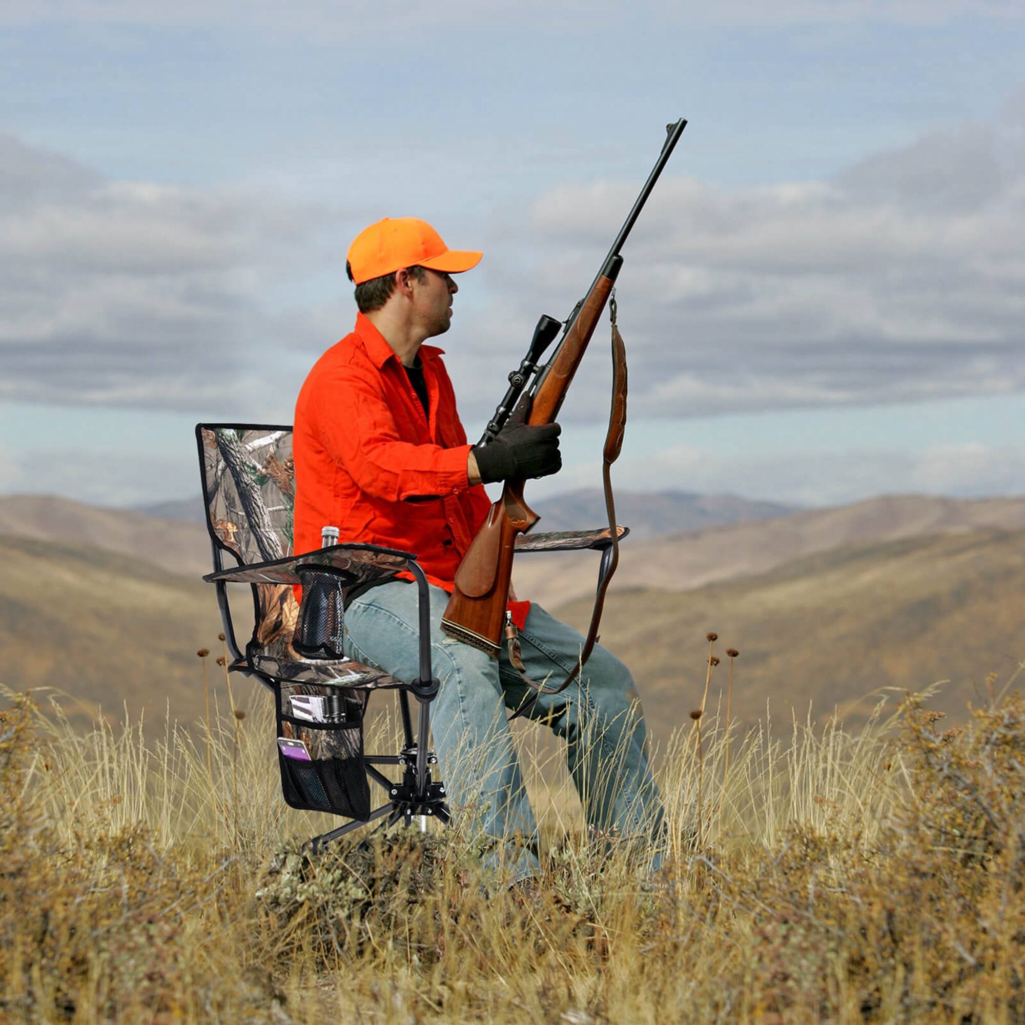 Alt View 11. Costway - 360° Swivel Hunting Chair with Mesh Cup Holder & Storage Pockets Cozy Backrest Camo - Camo.