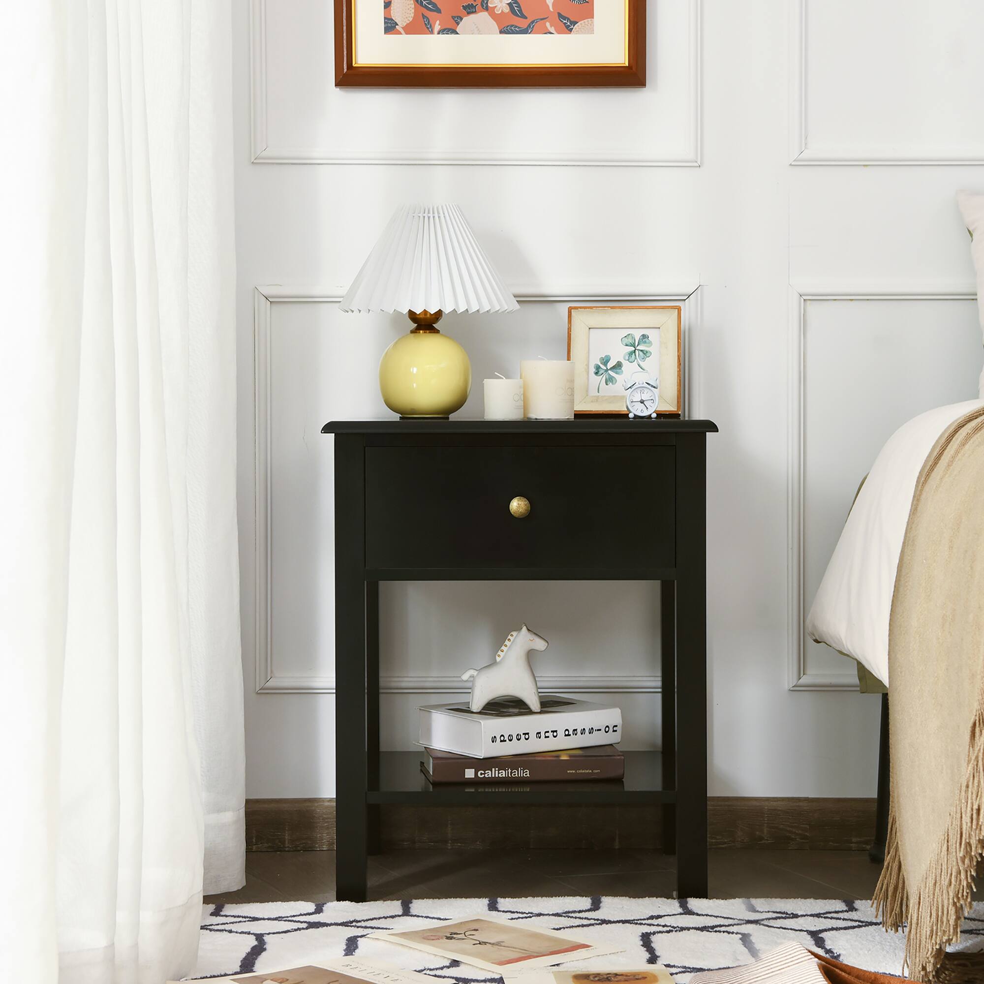 Alt View 12. Costway - End Table Nightstand Storage Display Drawer Shelf Beside Bedroom - Black.