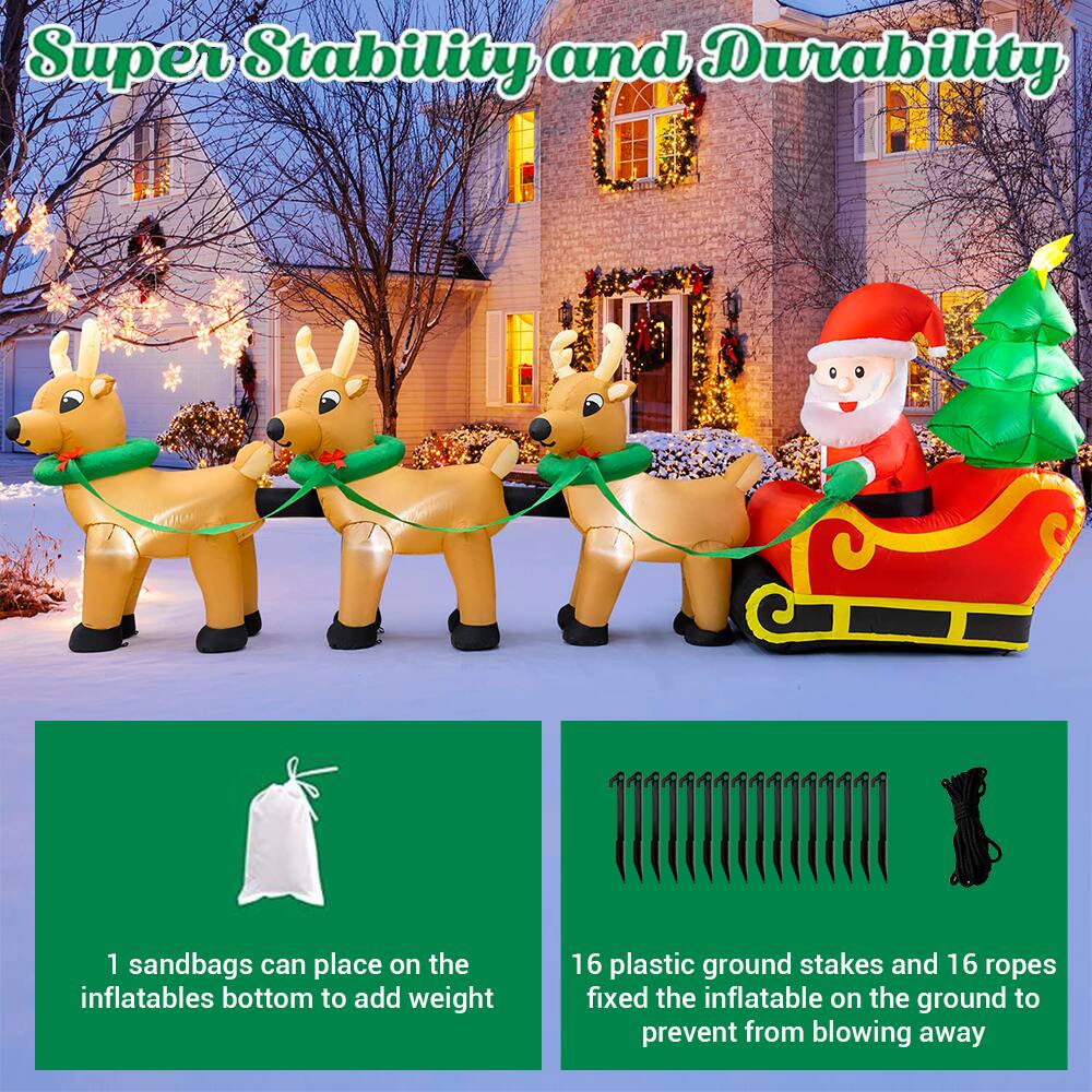 Super Stability and Durability
1 sandbag can place on the inflatables bottom to add weight
16 plastic ground stakes and 16 ropes fixed the inflatable on the ground to prevent from blowing away