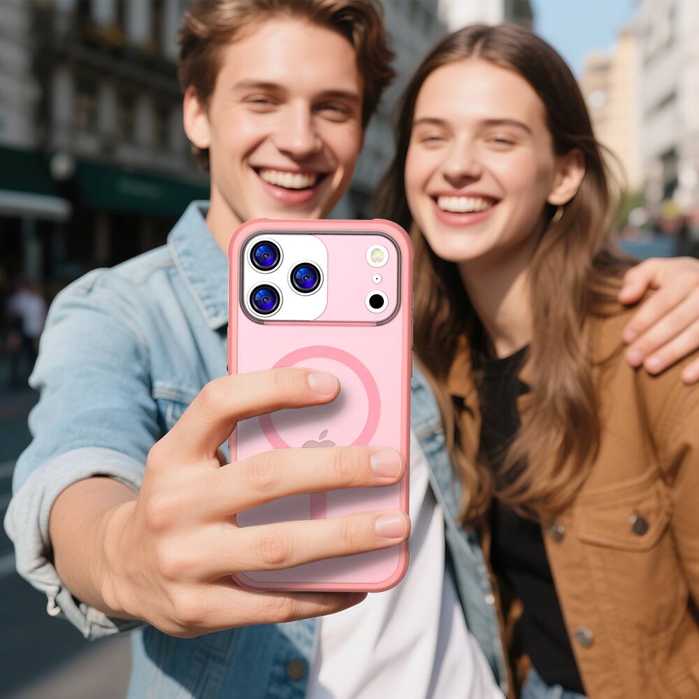 Alt View 2. Dteck - Magnetic for iPhone 17 Pro Case, Compatible with MagSafe, Military Grade Drop Protection Translucent Matte Phone Cover - Pink.