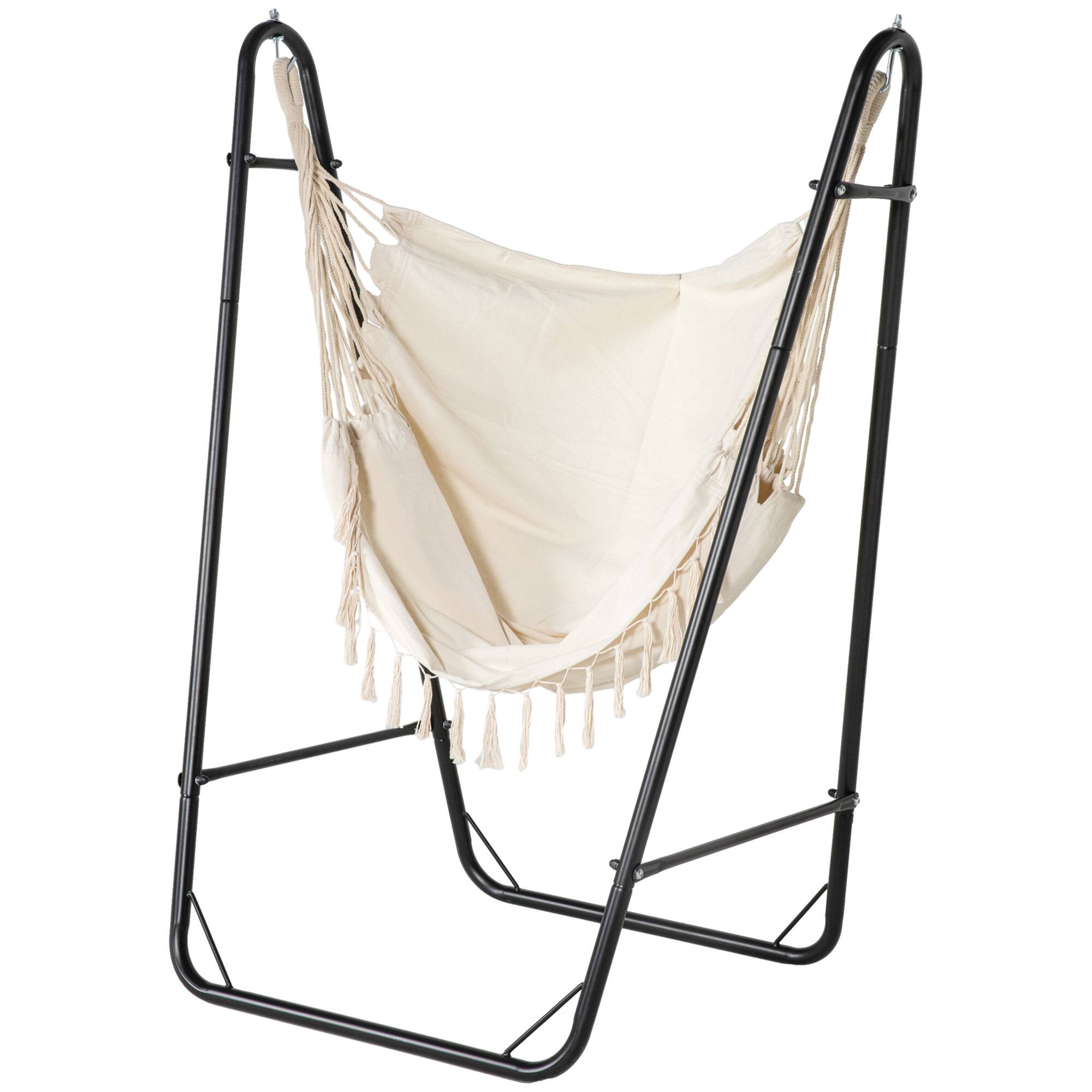 Front. Outsunny - Chair with U Shape Stand, Hammock Swing Chair with A Side Pocket - Cream White.