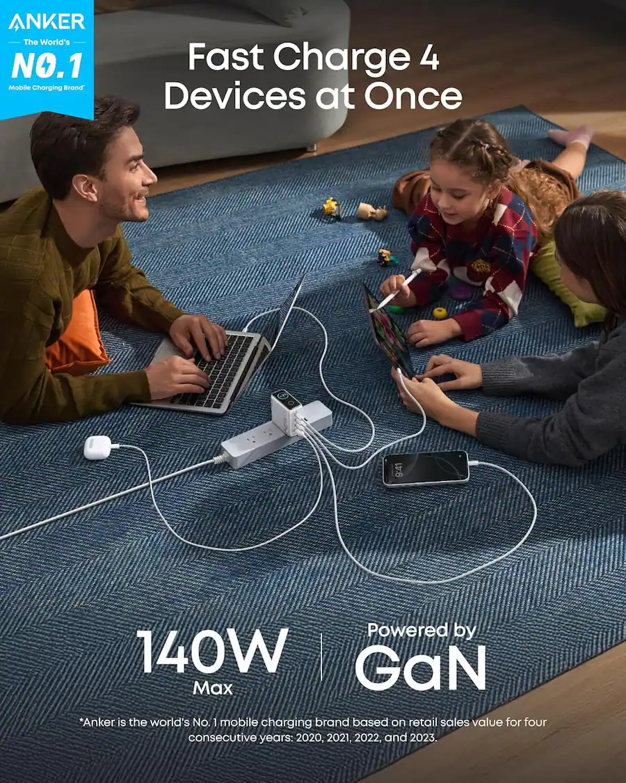 Anker Laptop Charger, 140W MAX USB C Charger, 4 Port GaN and Fast ...