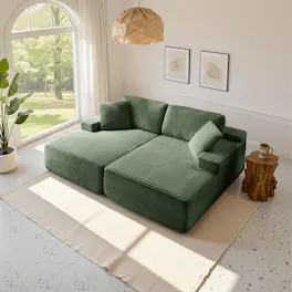 Meqiodas - Oversized Double Lounge Chaise,Cloud Plush Sofa Bed,Modern Corduroy Upholstered Boneless Cloud Sofa Deep Seat - Green
