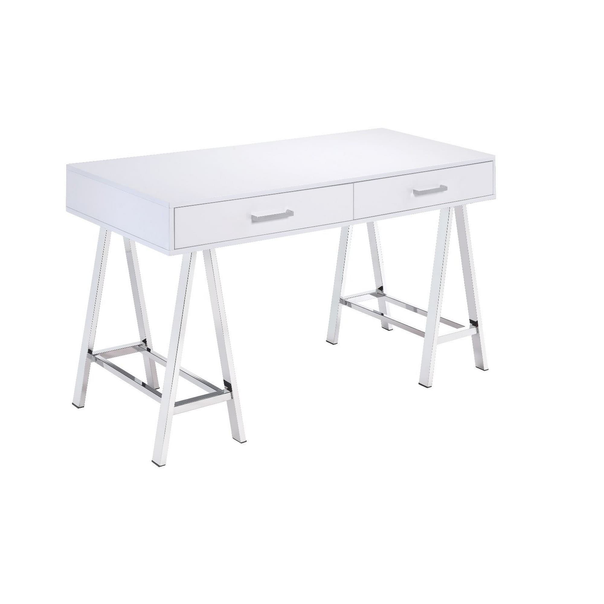 Manhattan Lane - Writing Desk with MDF 2 Drawers and Metal Legs - White and Chrome