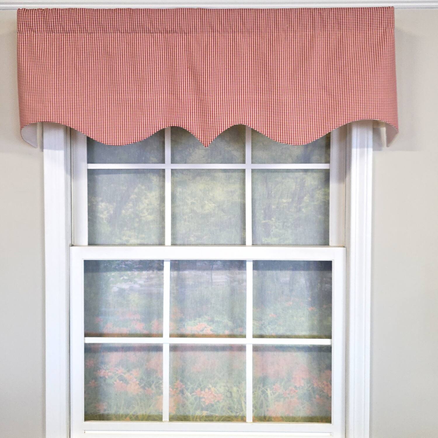 Angle. RLF Home - RLF Home 100% Cotton Gingham Regal With Poly/Cotton Ivory lining Rod Pocket Valance 50" x 16" Red - Red.