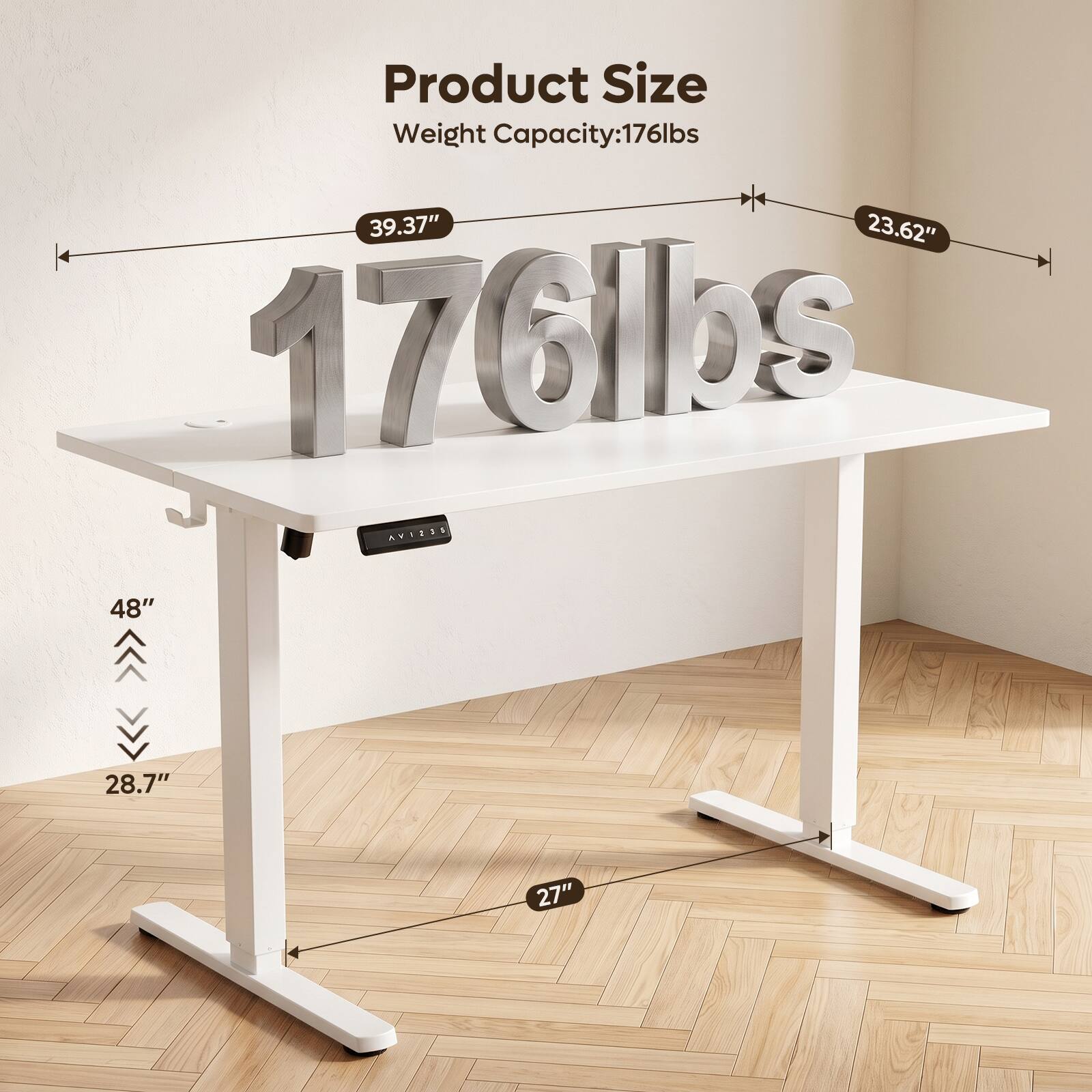 Product Size Weight Capacity: 176lbs  
39.37" 23.62"  
48" 28.7"  
27"