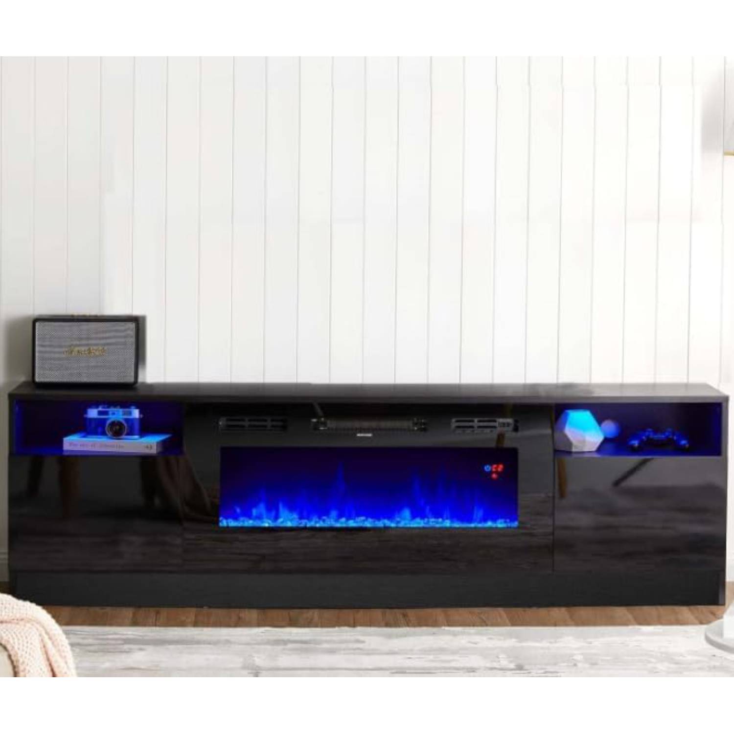 Front. Acekool - Freestanding Electric Fireplace Heater TV Stand for Living Room - Black.