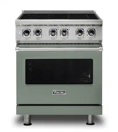 Front. Viking - 5 Series 30" Wide Freestanding Electric Range - Eucalyptus.