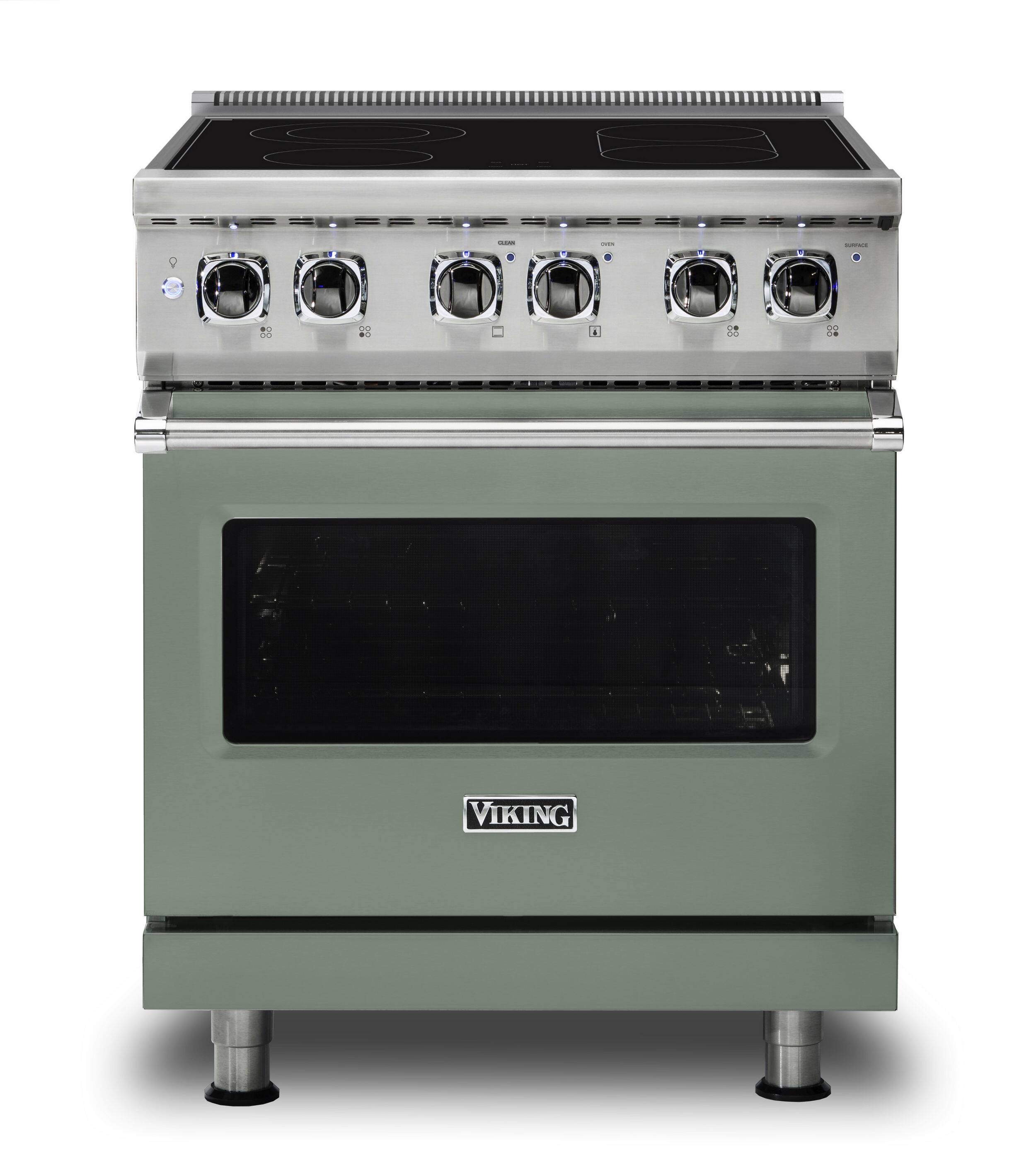 Front. Viking - 5 Series 30" Wide Freestanding Electric Range - Eucalyptus.