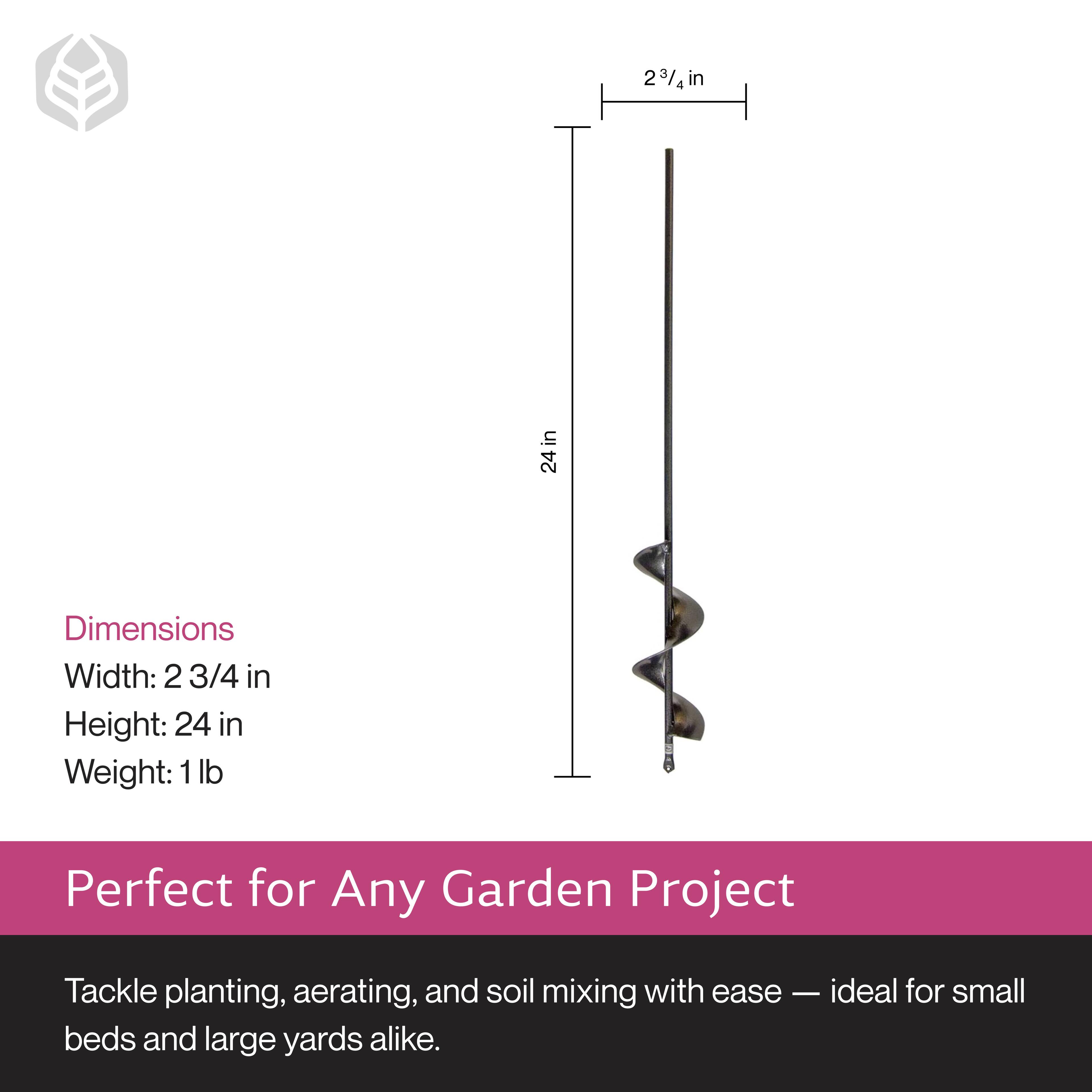 Dimensions  
Width: 2 3/4 in  
Height: 24 in  
Weight: 1 lb  

Perfect for Any Garden Project  

Tackle planting, aerating, and soil mixing with ease — ideal for small beds and large yards alike.