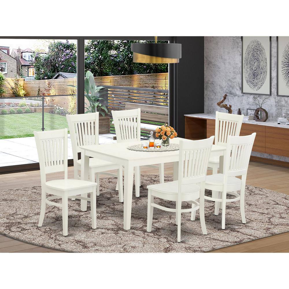 Back. East West Furniture - Dining Table- Dining Chairs - Brown.