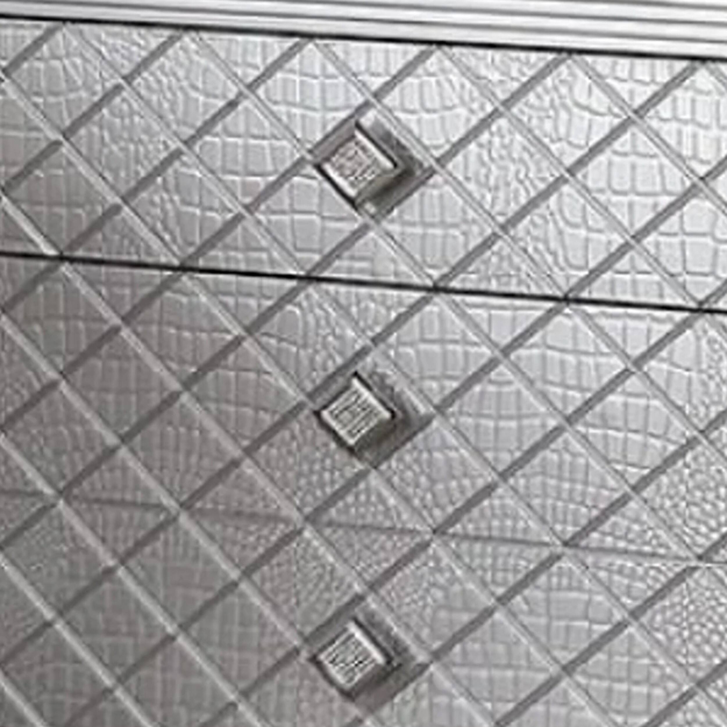 Alt View 2. Manhattan Lane - Blex 29 Inch Nightstand with 3 Drawers, Crossed Design - Silver.