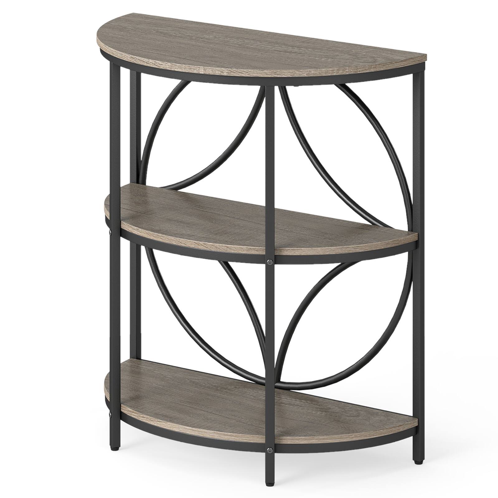 Alt View 9. Gymax - Gymax 3-Tier Half Round End Table w/Study Metal Frame Storage Shelves for Living Room Grey - Grey.