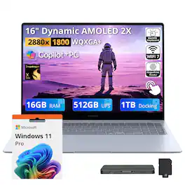 Samsung - Upgraded - Galaxy Book4 Edge 16" Touch Laptop,Snapdragon X Elite,16GB RAM,512GB UFS+1TB Dock Set,Backlit,Fingerprint,Win11 Pro - Blue