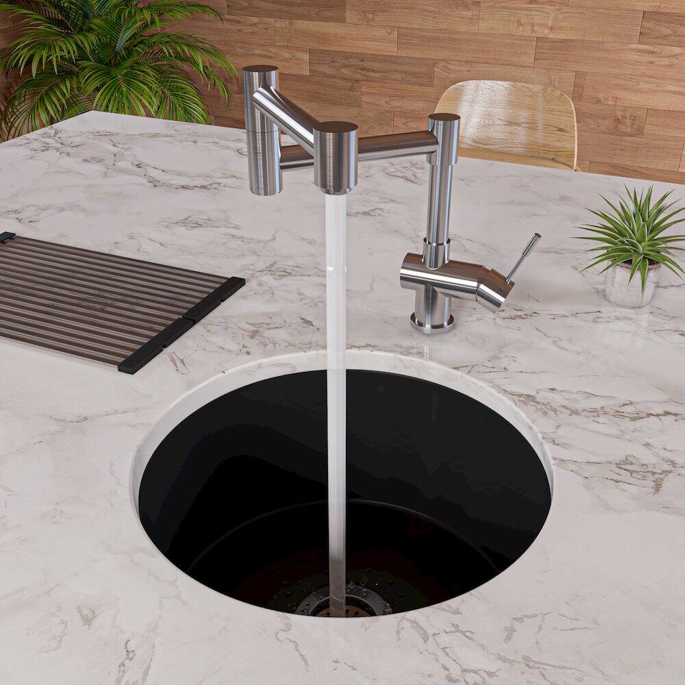 Alt View 2. Alfi - ALFI brand Black Matte Round 18 x 18 Undermount / Drop In Fireclay Prep Sink - Black.