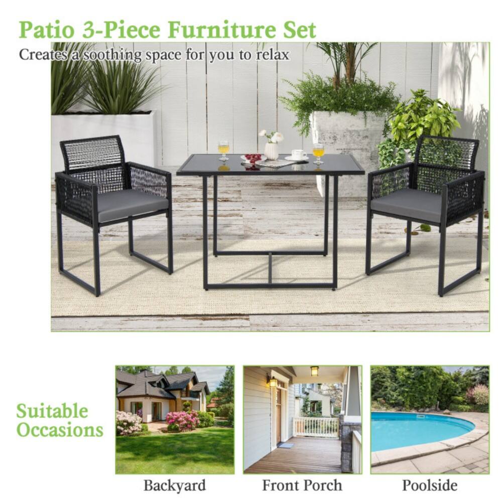 Patio 3-Piece Furniture Set  
Creates a soothing space for you to relax  

Suitable Occasions  
Backyard  
Front Porch  
Poolside