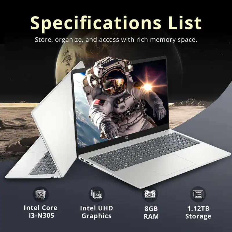 HP 15.6" HD IPS LED Laptop,Intel Core i3 N305,8GBRAM,128GB UFS+1TB ...