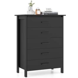 Costway - Modern 5 Drawer Chest Storage Dresser Cabinet with Metal Handles - Black