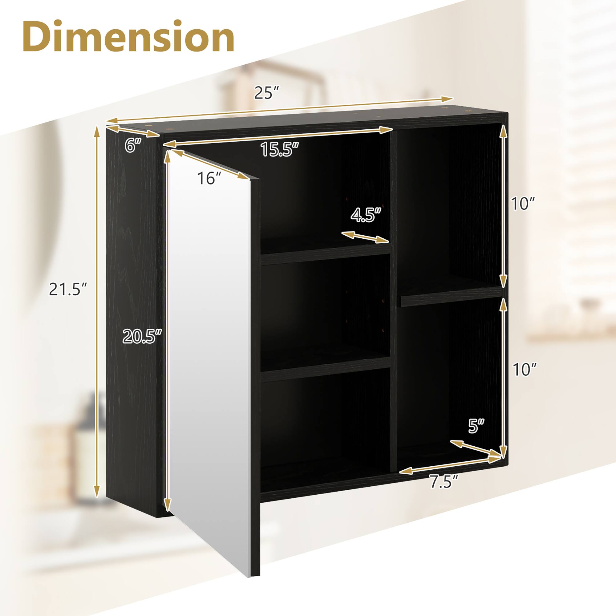 Dimension  
25" x 16" x 21.5" x 20.5" x 10" x 10" x 7.5" x 5" x 4.5" x 15.5" x 6"