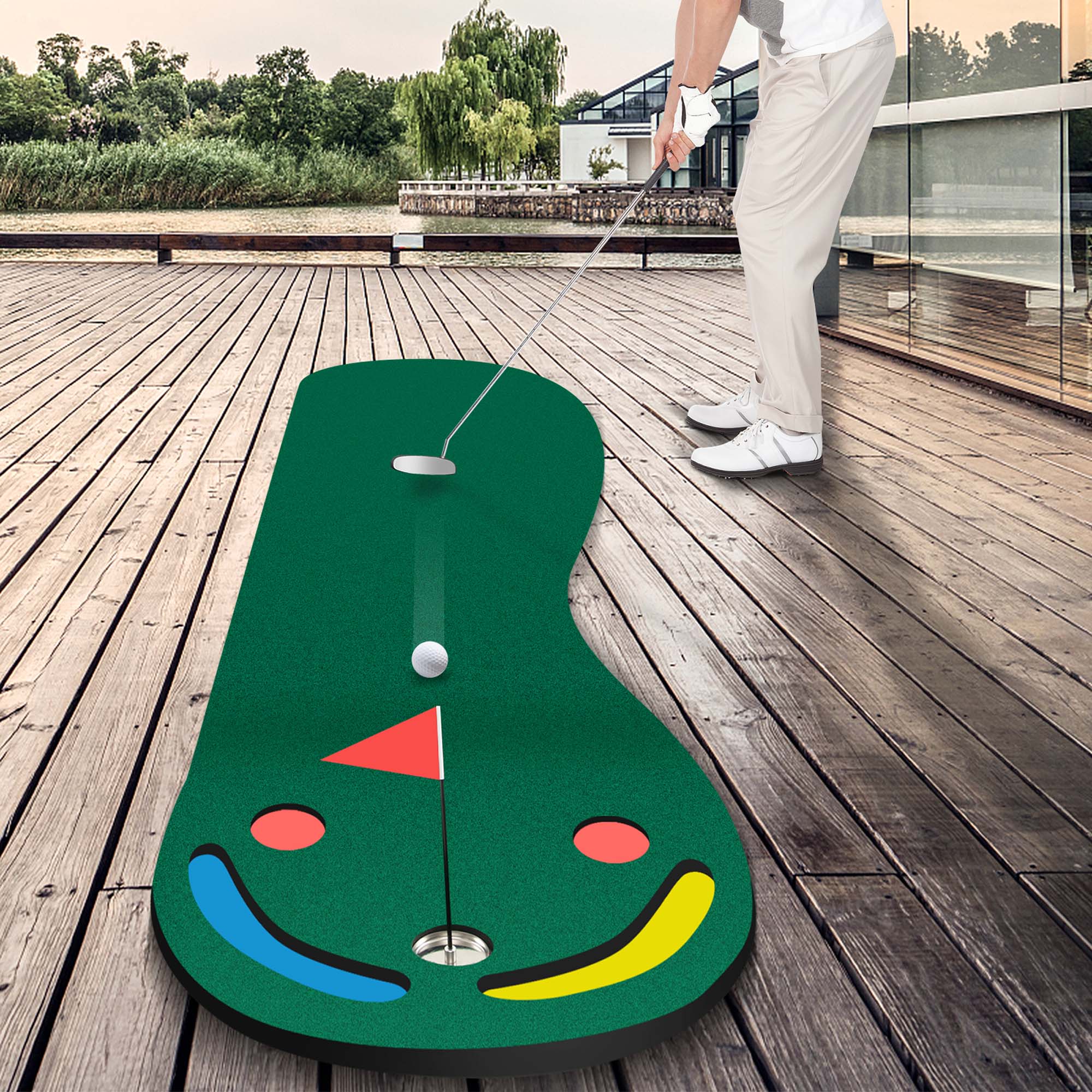Alt View 3. Costway - Costway 9.8FT X 3FT Par 3 Holes Golf Putting Green Mat Set for Indoor & Outdoor Practice - Green.