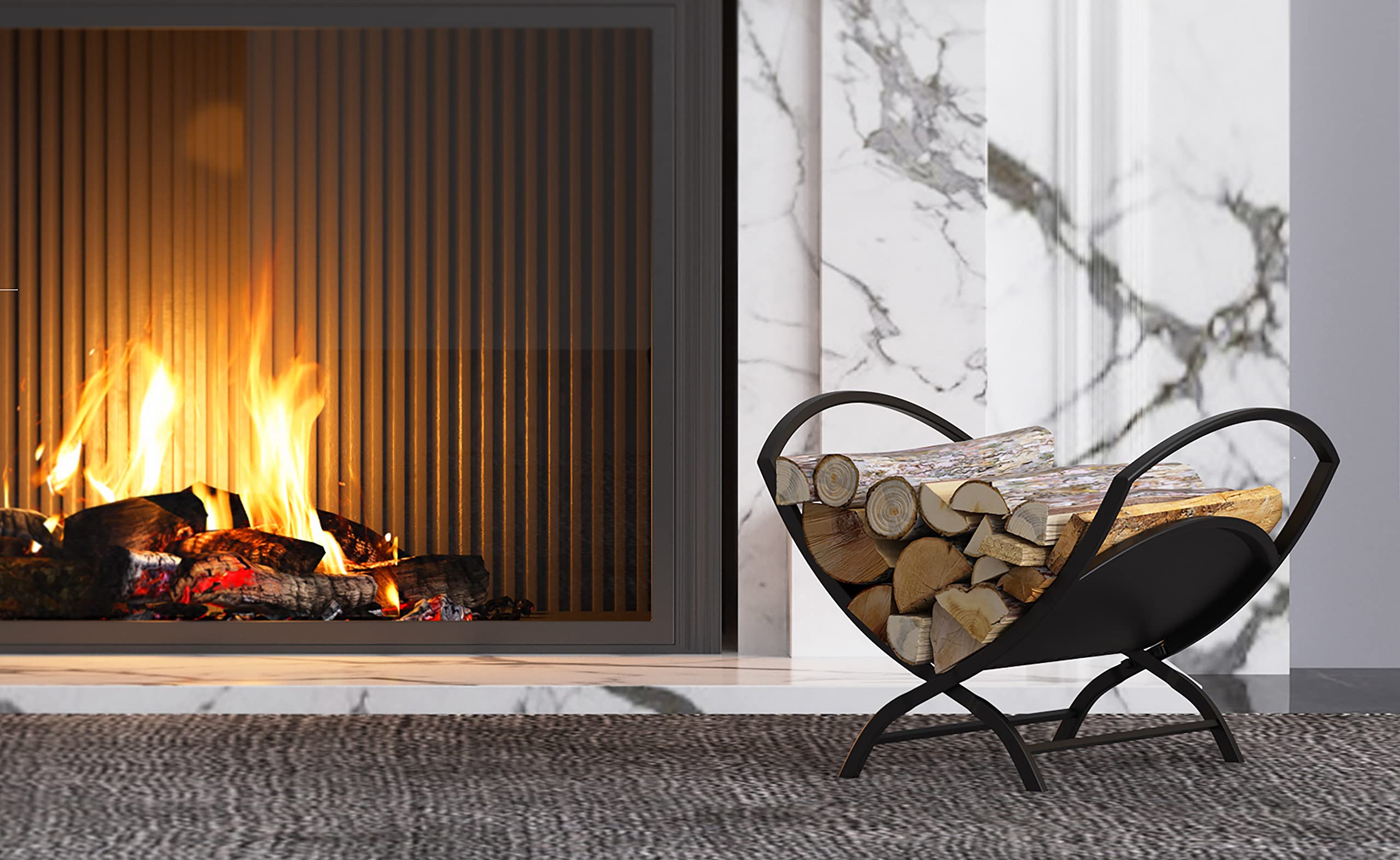 Alt View 3. JETRANSPORT - Fireplace Log Holder Folding Firewood Rack Indoor Outdoor Stacking Storage For By Fireplace classic log holder - Default.