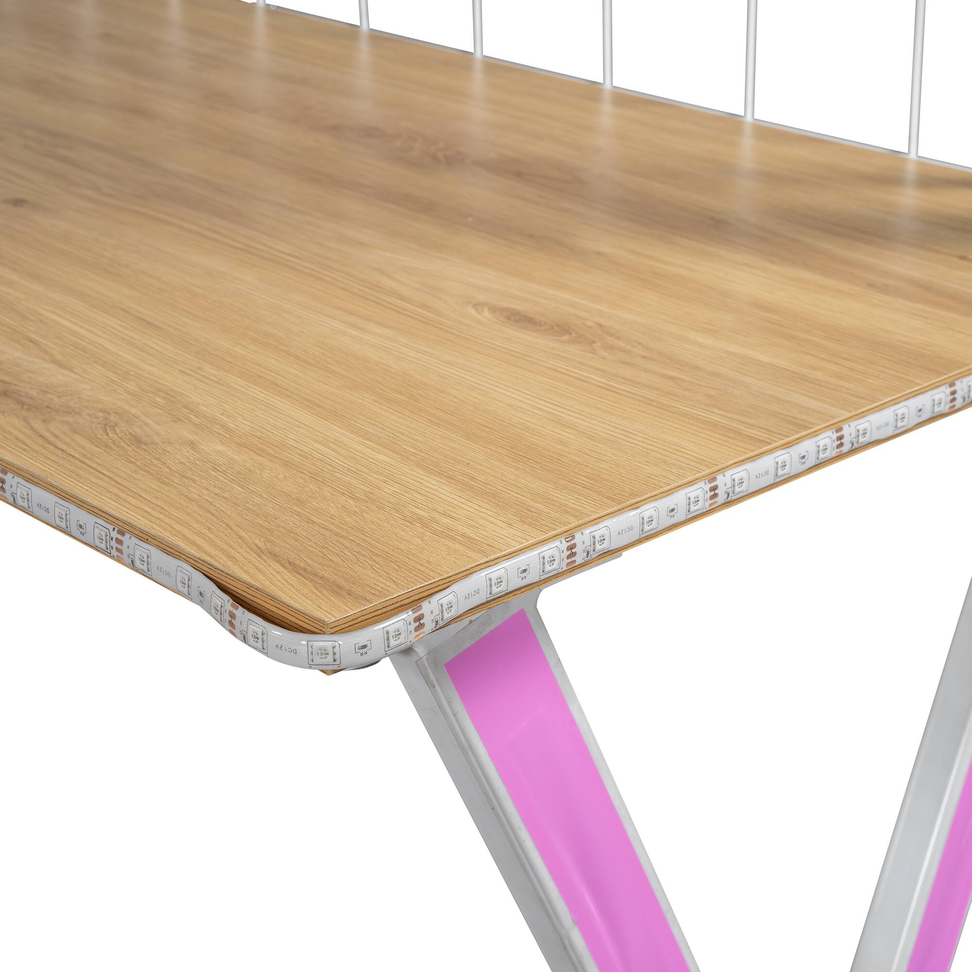 Alt View 1. Aukfa - Full Size Metal Loft Bed with Built-in Work Station, Wardrobe, Storage Staircase and LED - White.