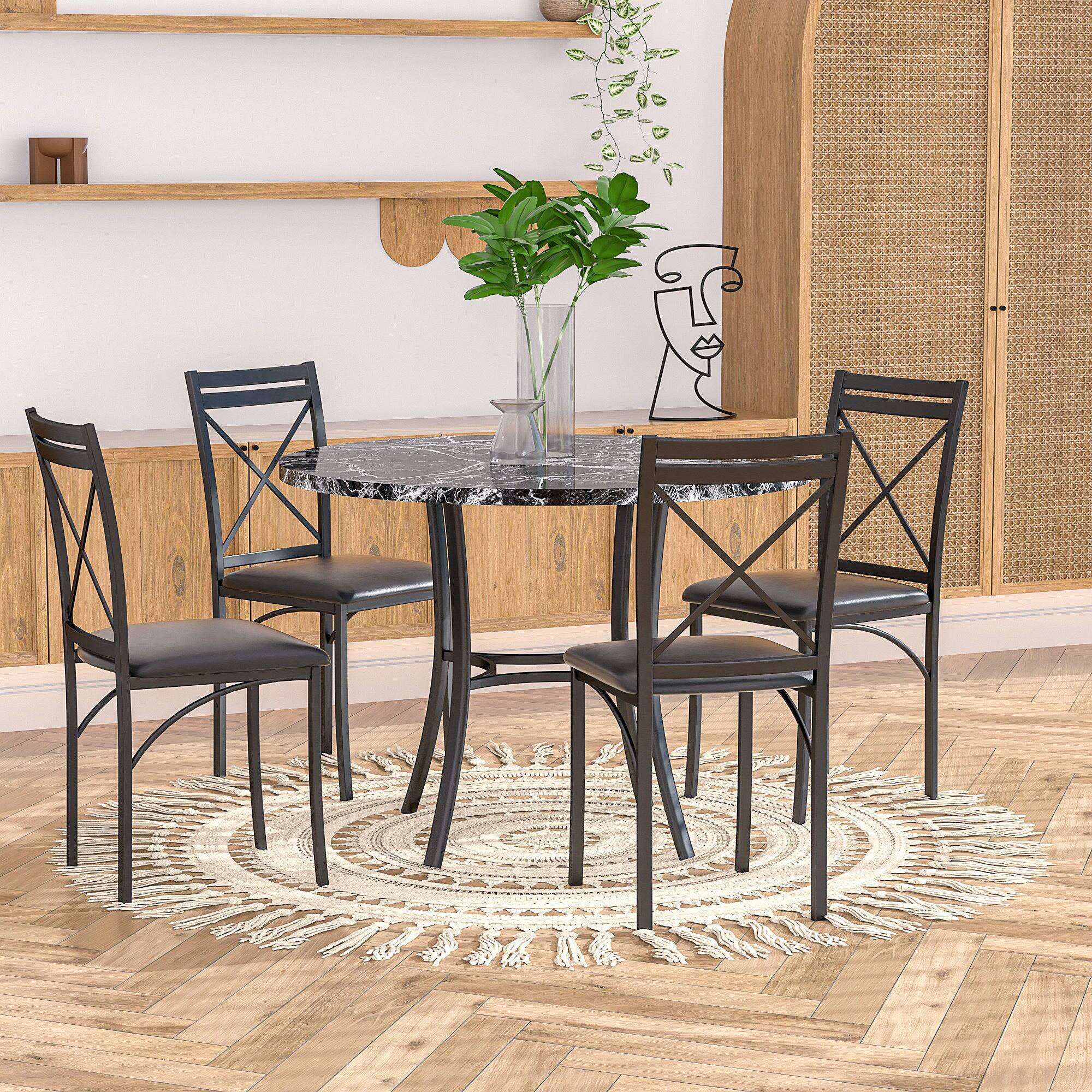 Alt View 4. Vecelo - Set of 4 Upholstered Dining Chairs - High Back Ergonomic Leather Side Chairs with 350lb Capacity, Waterproof Cushions - Black.