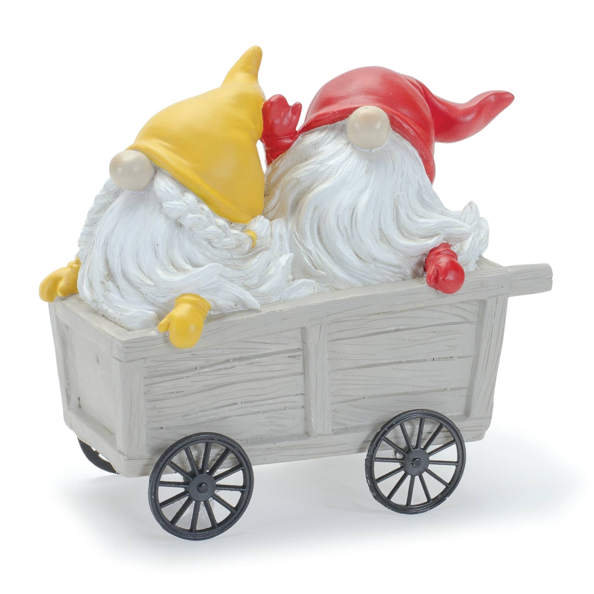 Back. BreeBe - Whimsical Garden Gnome Figurine Riding a Scooter and Wheelbarrow (Set of 4) - Multicolor.