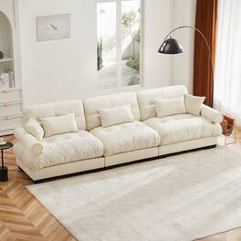 Ropilly - Extra Large 3 Seat Velvet Sofa, Cream Modern Sofa with Deep Cushions and Pillows - Cream