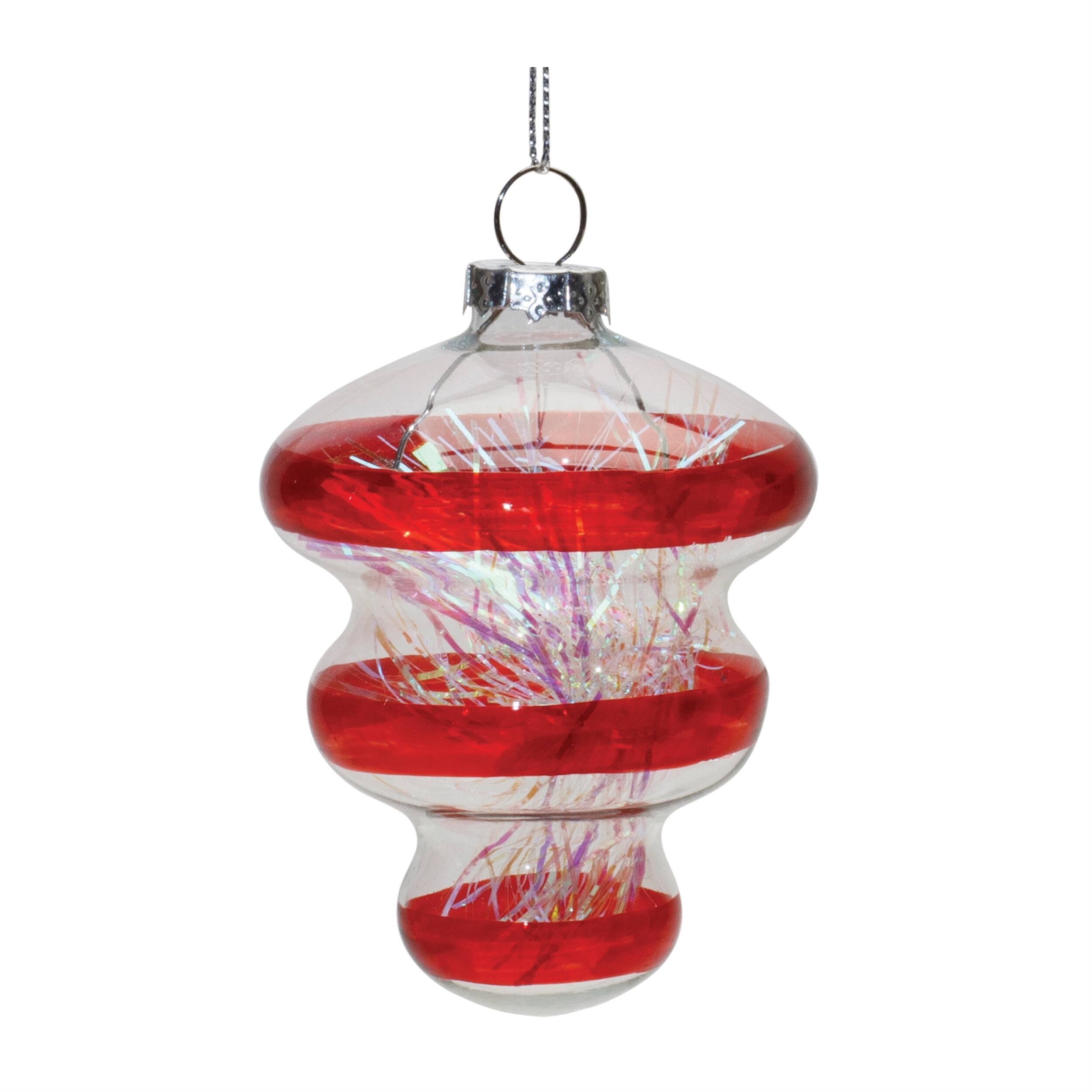 Alt View 2. BreeBe - Finial Glass Ornament with Tinsel Filling (Set of 12) - Red.