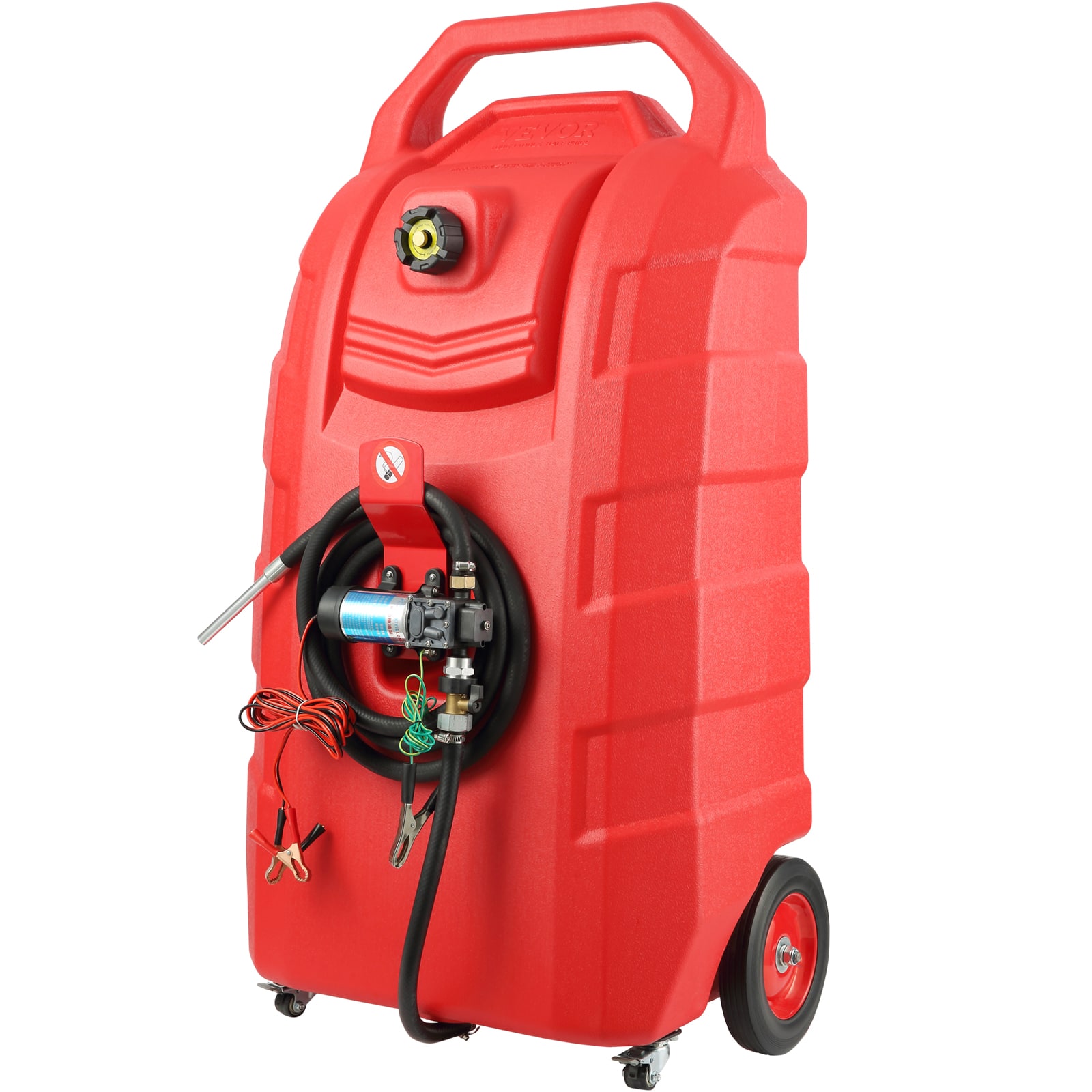 Front. VEVOR - Fuel Caddy, 32 Gallon, Portable Fuel Storage Tank On-Wheels, with 12V DC Transfer Pump, Gasoline Diesel Fuel Container - Red.