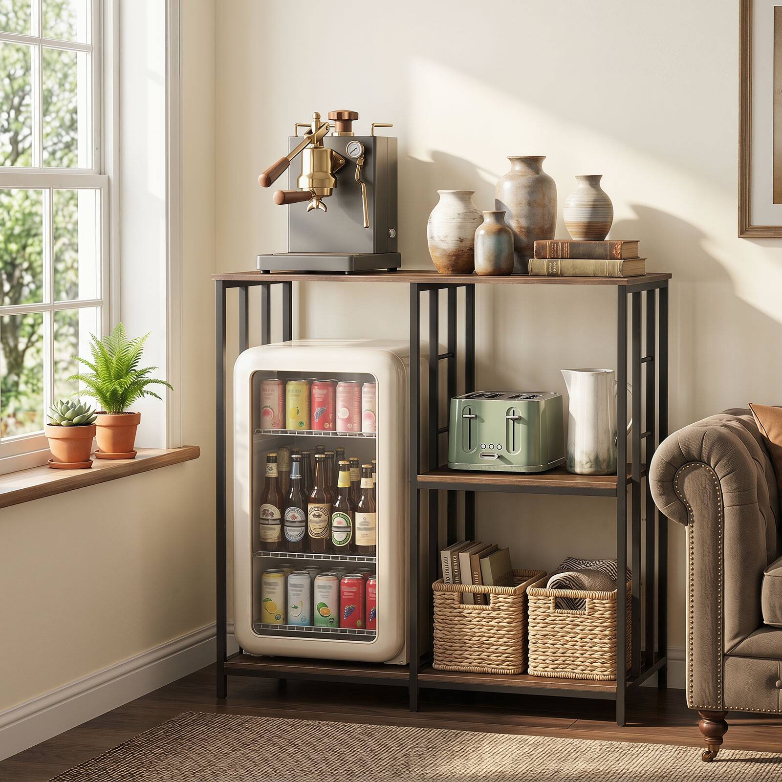Alt View 3. Costway - Costway Kitchen Baker's Rack, 3-Tier Mini Fridge Stand with Open Shelves for Microwave - Rustic Brown & Black.