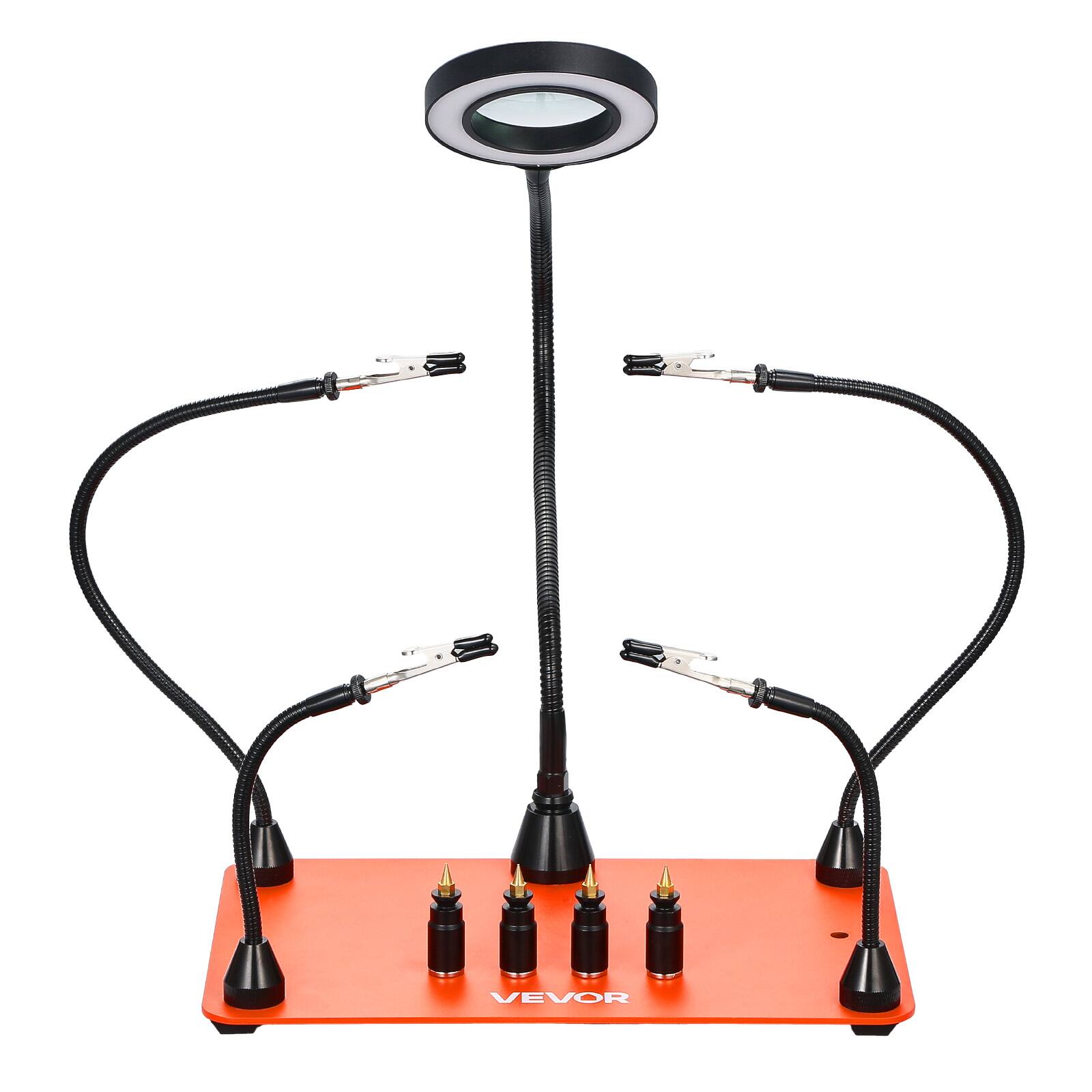 Alt View 5. VEVOR - Magnetic Helping Hands Soldering Station, 4 Flexible Arms Third Hand Soldering Tool, with 3X LED Magnifying Lamp, 4 PCB - Orange.