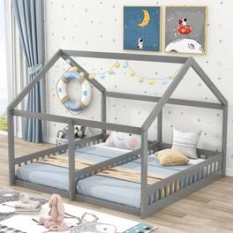 Loheer - Twin House Platform Bed Two Shared Beds Kids Bed - Gray