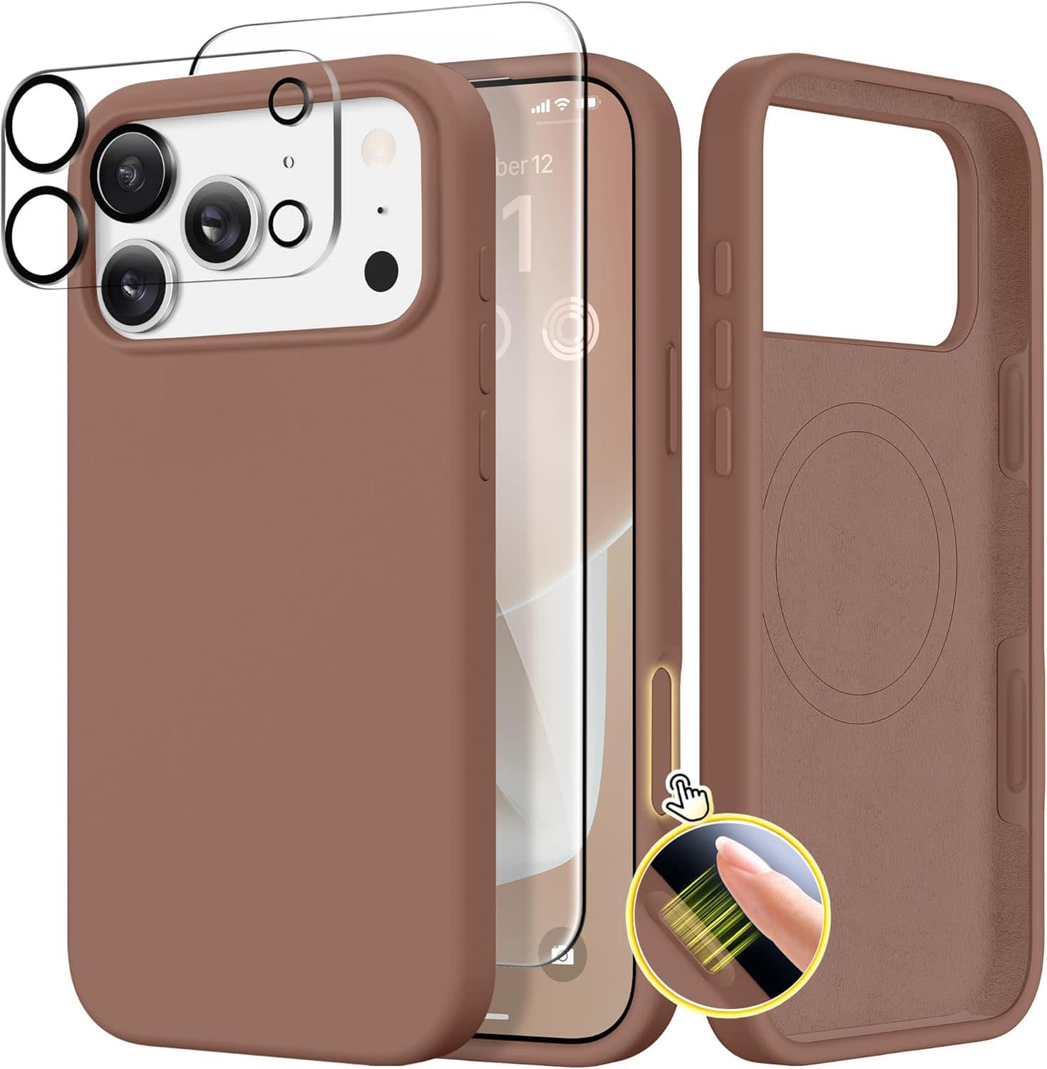 FINEAK - Magnetic for iPhone 17 Pro Max Case, Compatible with MagSafe (Screen Protector + Camera Lens Protector) - Brown