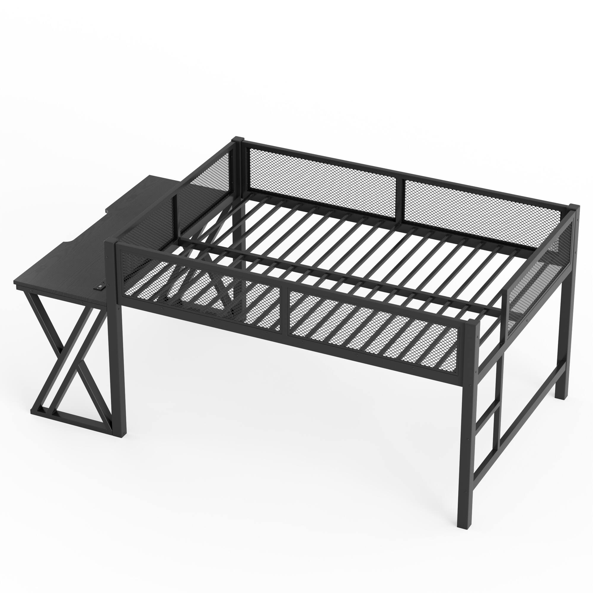 Alt View 6. Boyel Living - Full Size Gaming Loft Bed with Desk of X Shaped Leg LED Lights USB Ports Staircase - Black.